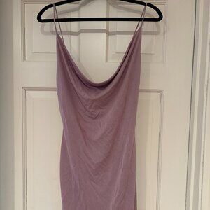 Nasty gal size L rayon dress with low hanging front - light plum color